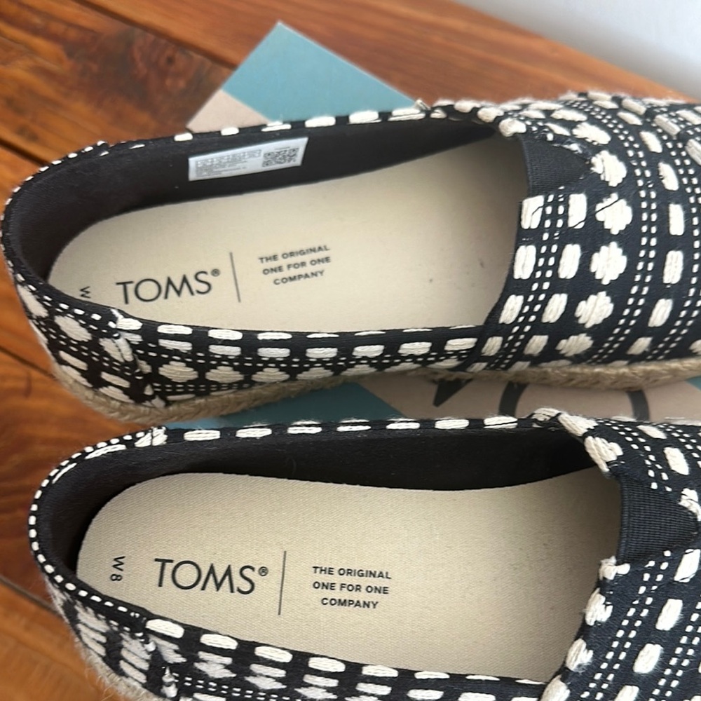 TOMS Women's Alpargata Rope Black and White Espadrilles - Picture 3 of 5
